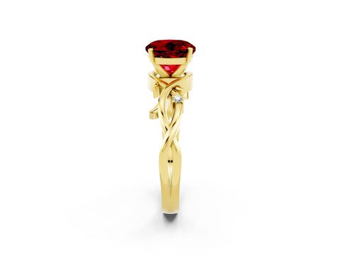 Yellow gold Round Cut Ruby Solitaire Ring with Twisted Band and Prong Setting_2