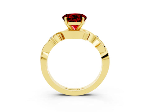 Yellow gold Round Cut Ruby Solitaire Ring with Twisted Band and Prong Setting_3