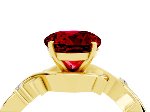Yellow gold Round Cut Ruby Solitaire Ring with Twisted Band and Prong Setting_4