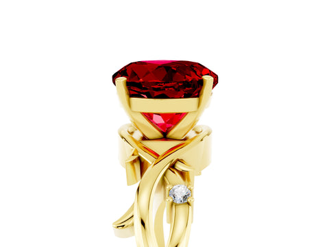 Yellow gold Round Cut Ruby Solitaire Ring with Twisted Band and Prong Setting_5