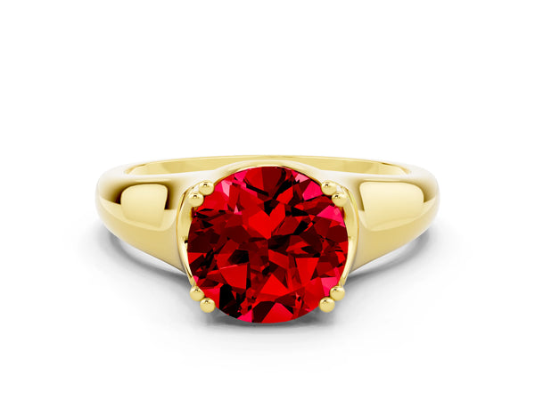 Yellow gold Round Cut Ruby Solitaire Ring with Wide Band and Prong Setting