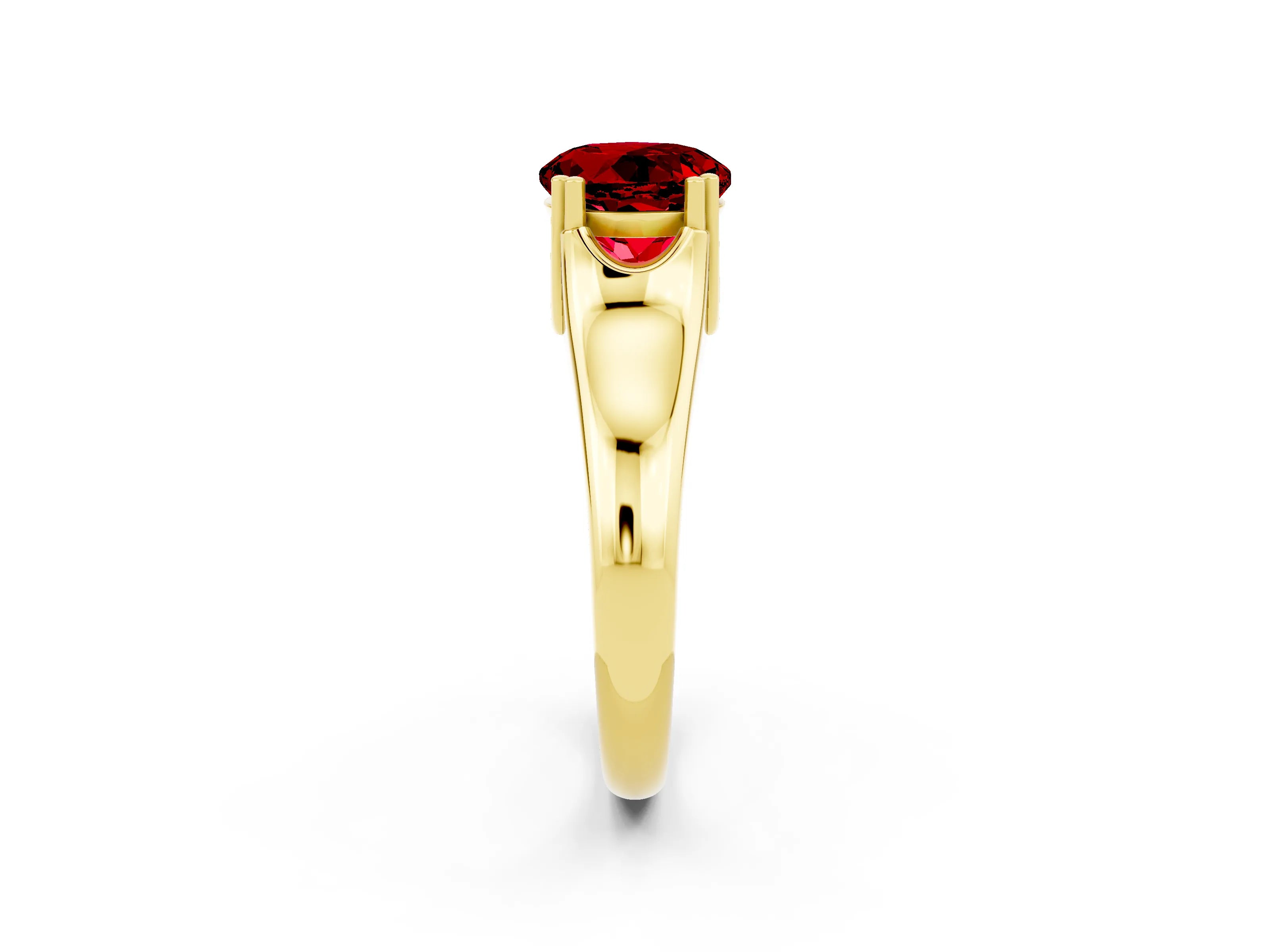 Yellow gold Round Cut Ruby Solitaire Ring with Wide Band and Prong Setting_2