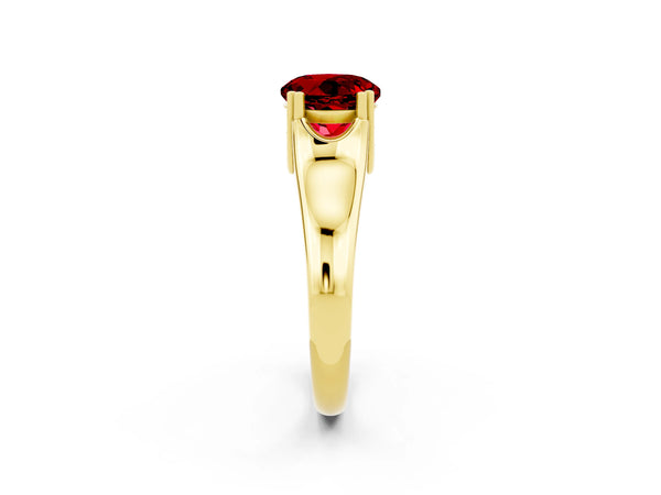 Yellow gold Round Cut Ruby Solitaire Ring with Wide Band and Prong Setting