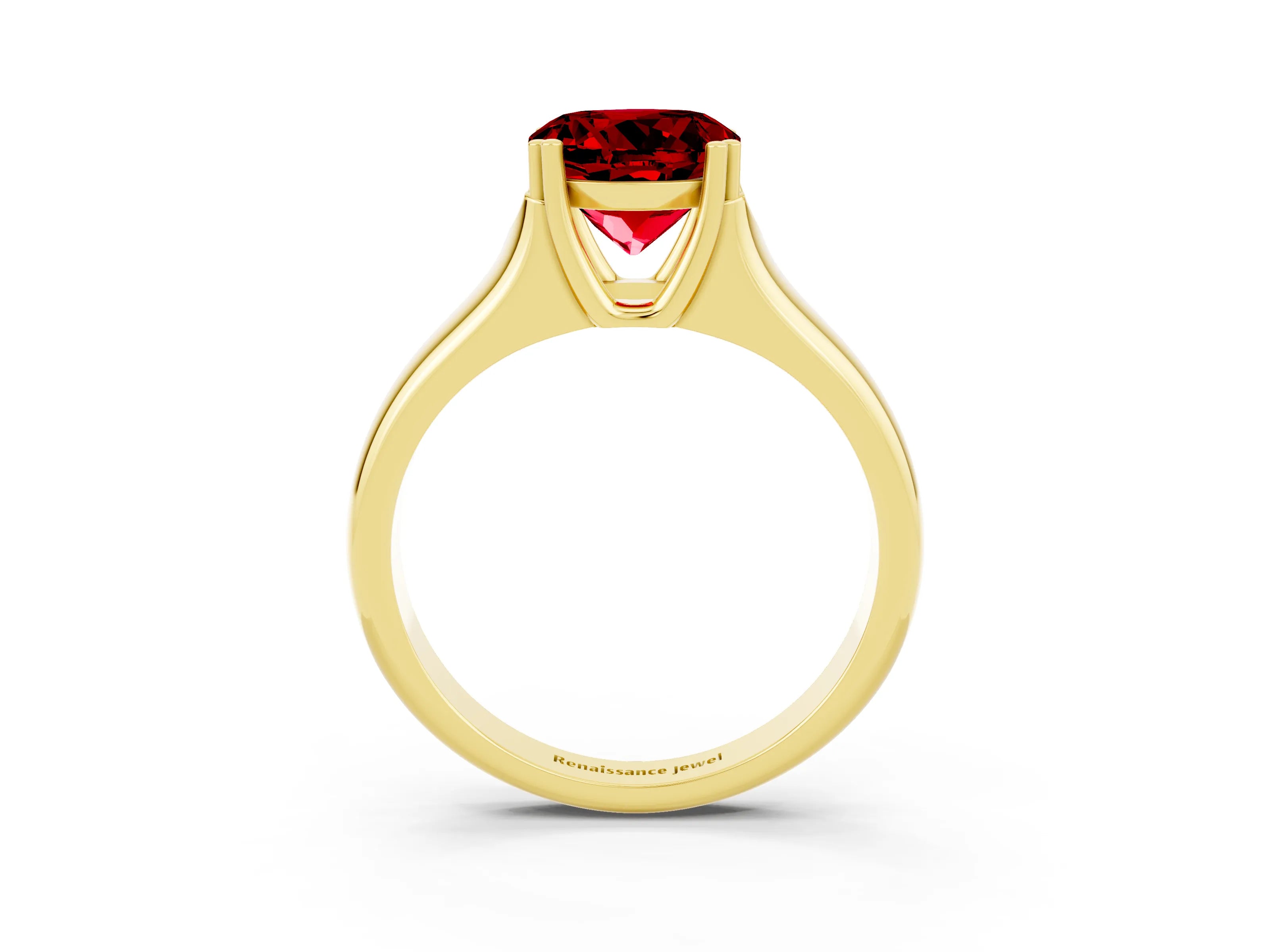 Yellow gold Round Cut Ruby Solitaire Ring with Wide Band and Prong Setting_3