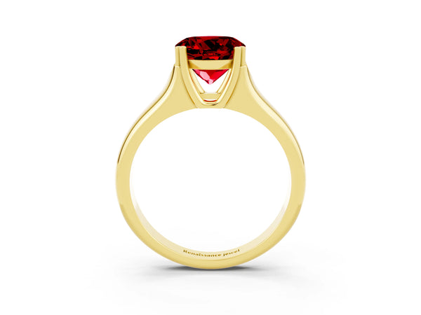 Yellow gold Round Cut Ruby Solitaire Ring with Wide Band and Prong Setting