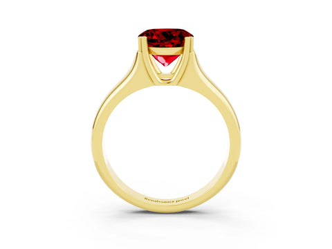 Yellow gold Round Cut Ruby Solitaire Ring with Wide Band and Prong Setting_3