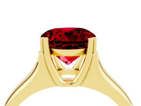 Yellow gold Round Cut Ruby Solitaire Ring with Wide Band and Prong Setting_4