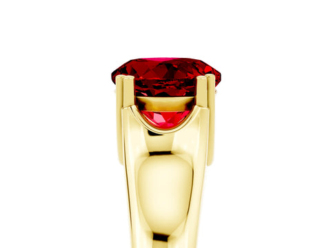 Yellow gold Round Cut Ruby Solitaire Ring with Wide Band and Prong Setting_5