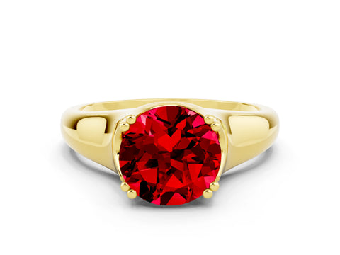Yellow gold Round Cut Ruby Solitaire Ring with Wide Band and Prong Setting