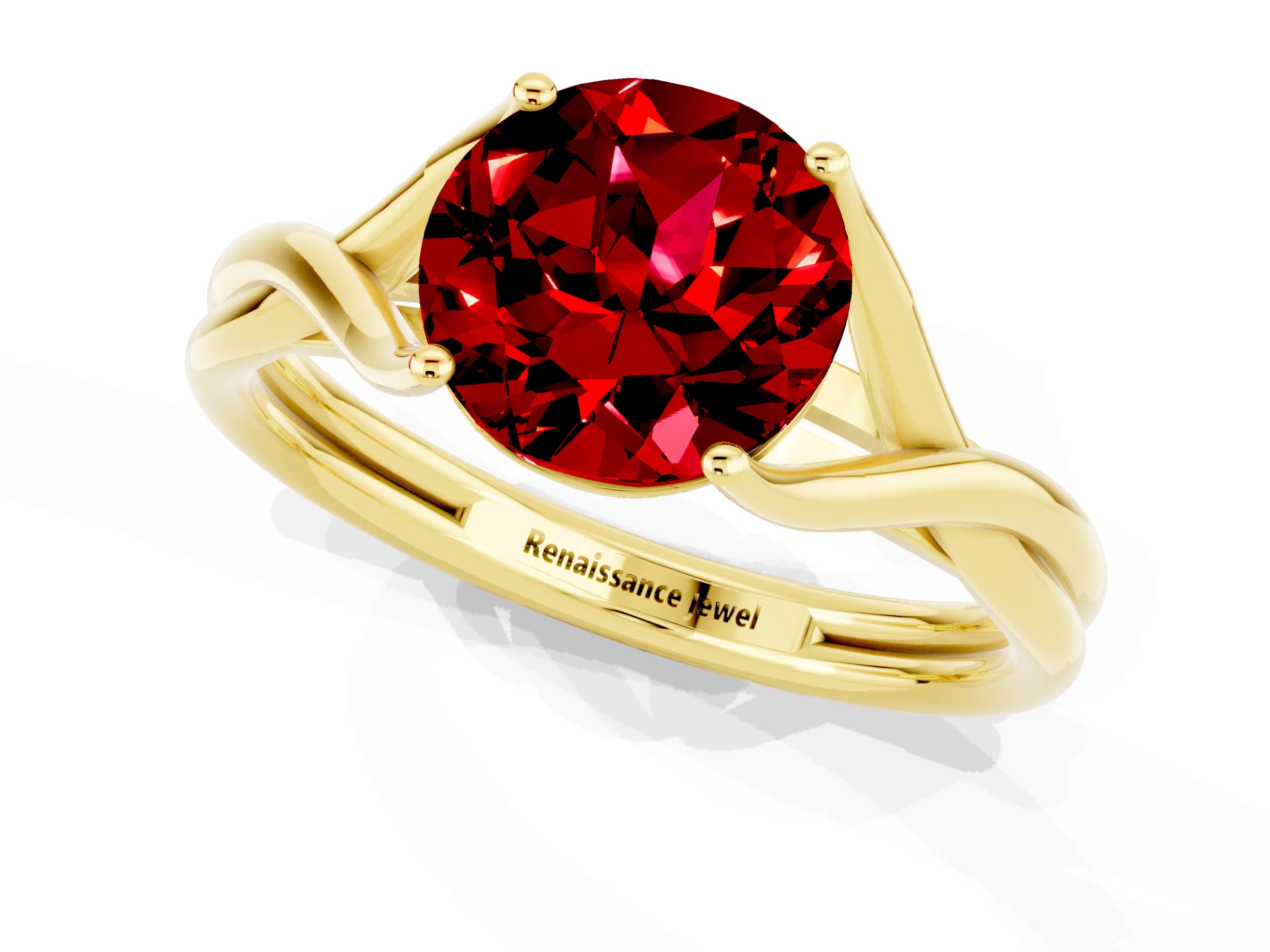 Yellow gold Round Cut Ruby Solitaire Twist Band Prong Setting Ring_37