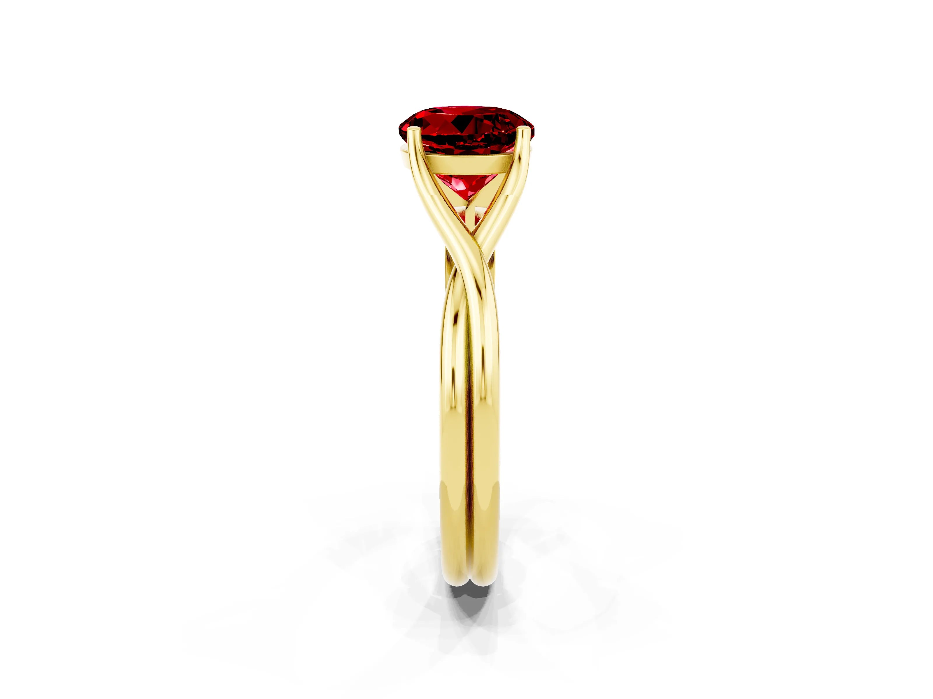 Yellow gold Round Cut Ruby Solitaire Twist Band Prong Setting Ring_38