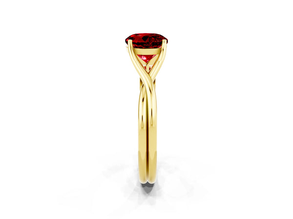 Yellow gold Round Cut Ruby Solitaire Twist Band Prong Setting Ring