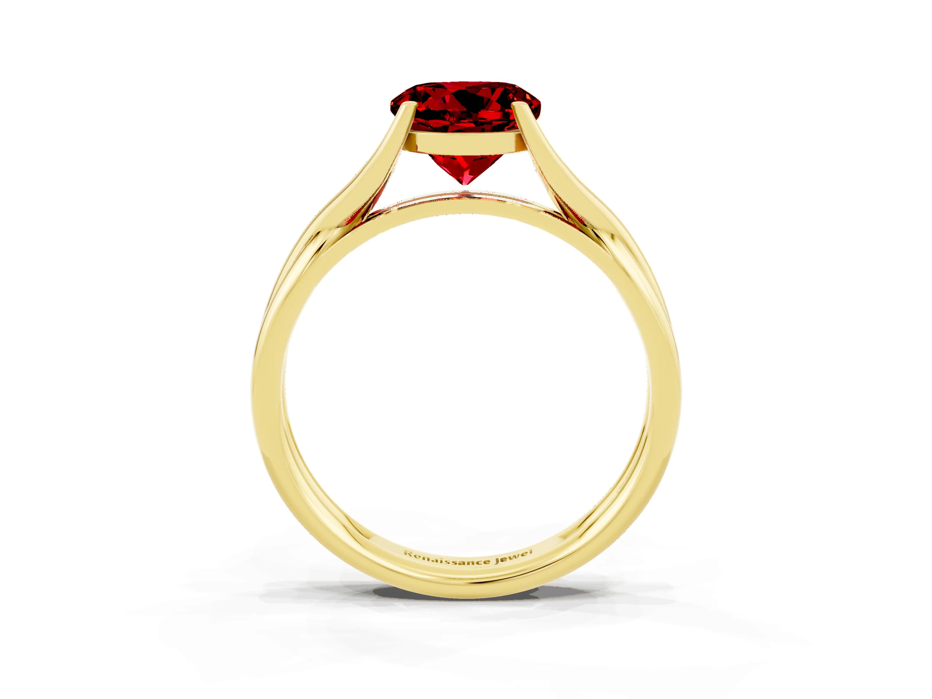 Yellow gold Round Cut Ruby Solitaire Twist Band Prong Setting Ring_39