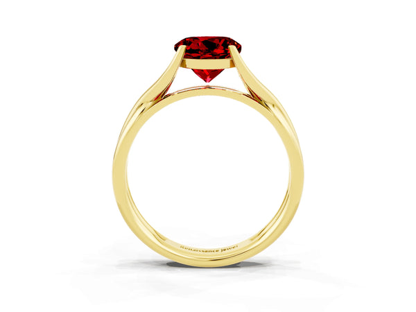 Yellow gold Round Cut Ruby Solitaire Twist Band Prong Setting Ring
