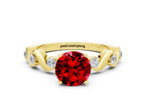 Yellow gold Round Cut Ruby Solitaire Twisted Band with Round  Accents and Prong Setting_12