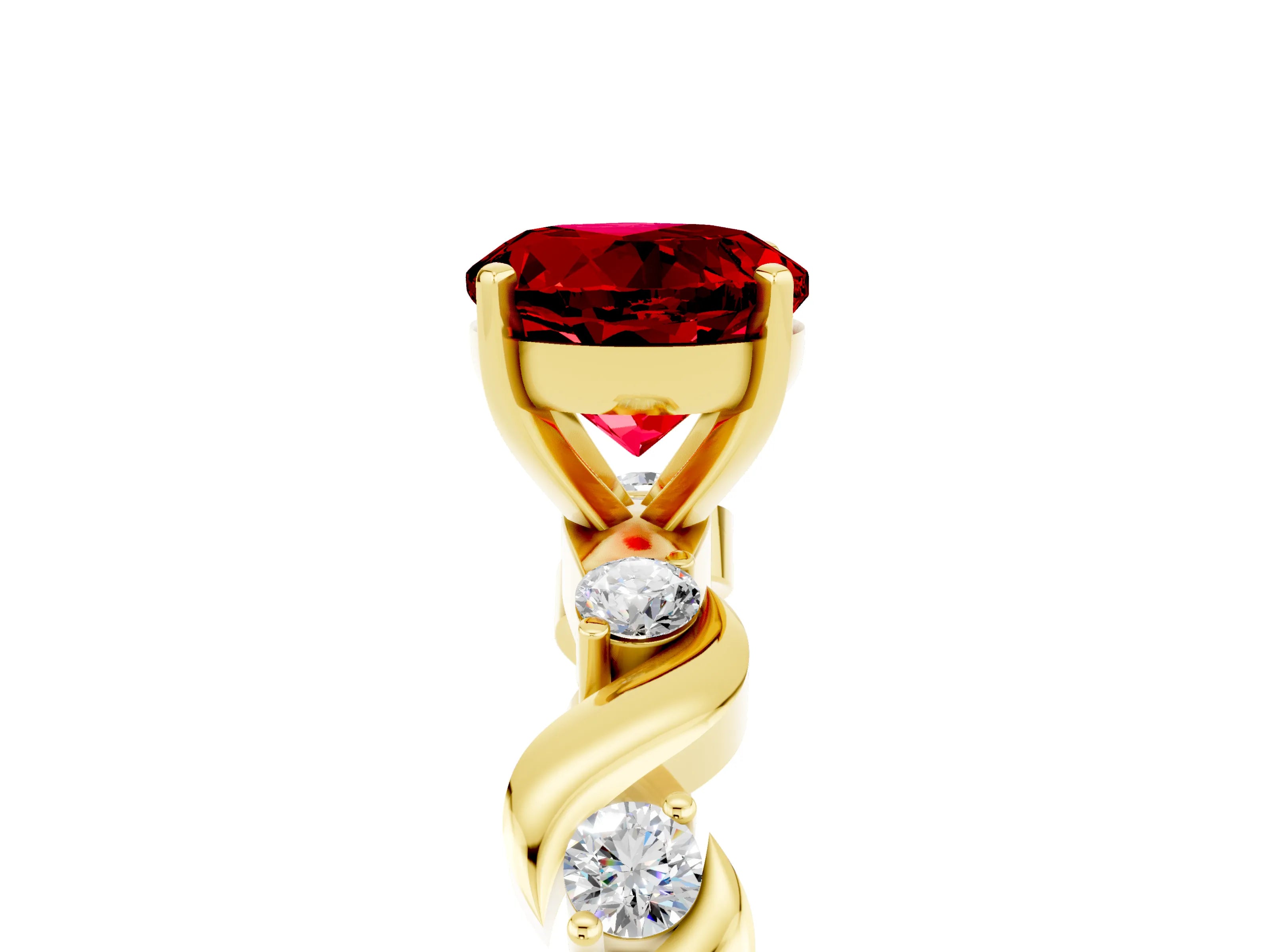 Yellow gold Round Cut Ruby Solitaire Twisted Band with Round  Accents and Prong Setting_17