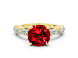Yellow gold Round Cut Ruby Solitaire with Side Stones, Pave Band, Four-Prong Setting_36