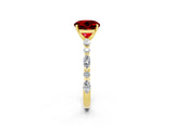 Yellow gold Round Cut Ruby Solitaire with Side Stones on a Pavé Band and Four-Prong Setting_2