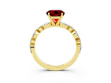 Yellow gold Round Cut Ruby Solitaire with Side Stones on a Pavé Band and Four-Prong Setting_3