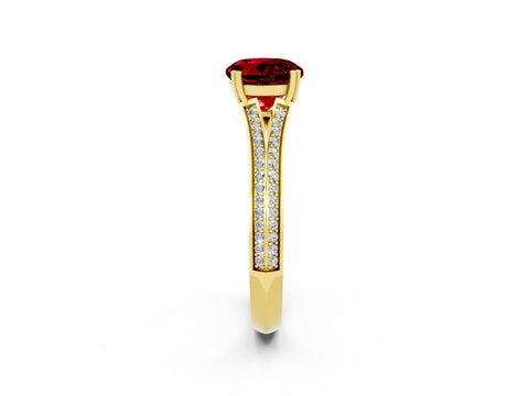Yellow gold Round Cut Ruby Split Shank Engagement Ring with Pavé Band_2