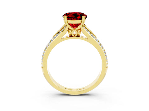 Yellow gold Round Cut Ruby Split Shank Engagement Ring with Pavé Band_3