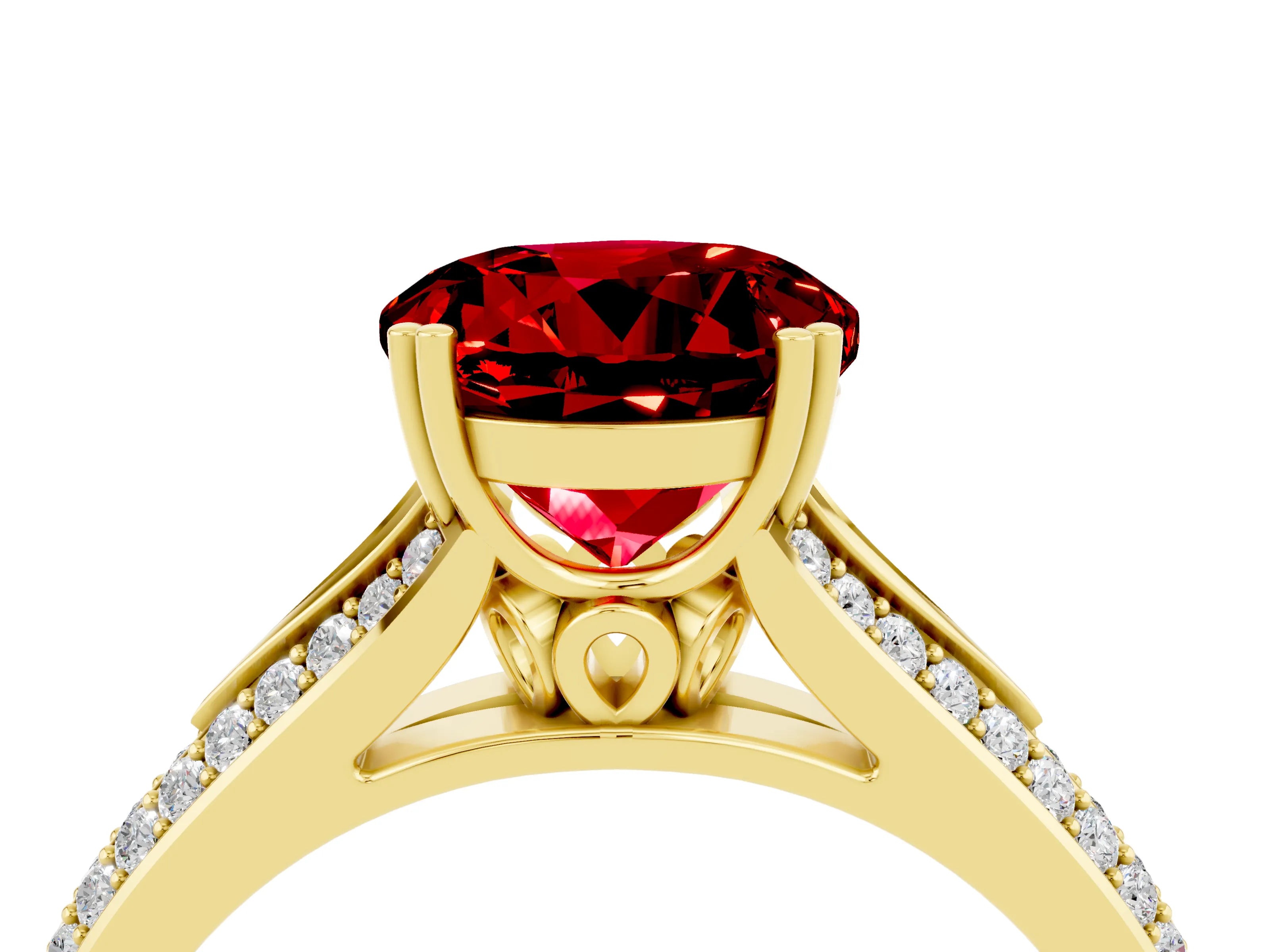 Yellow gold Round Cut Ruby Split Shank Engagement Ring with Pavé Band_4