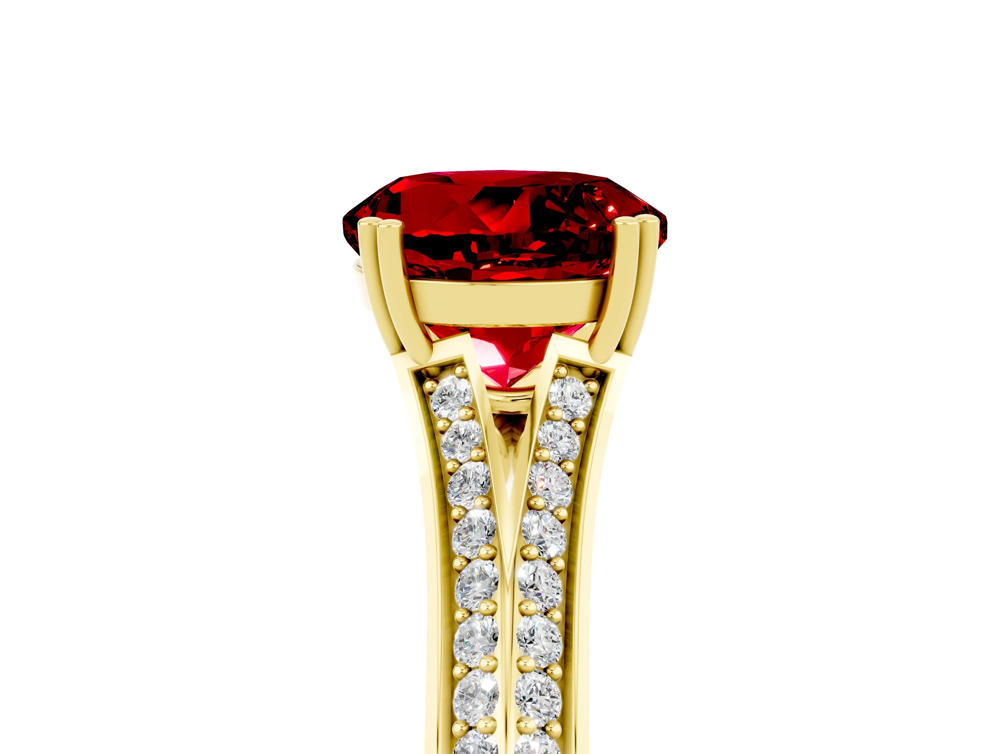 Yellow gold Round Cut Ruby Split Shank Engagement Ring with Pavé Band_5