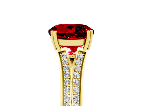 Yellow gold Round Cut Ruby Split Shank Engagement Ring with Pavé Band_5