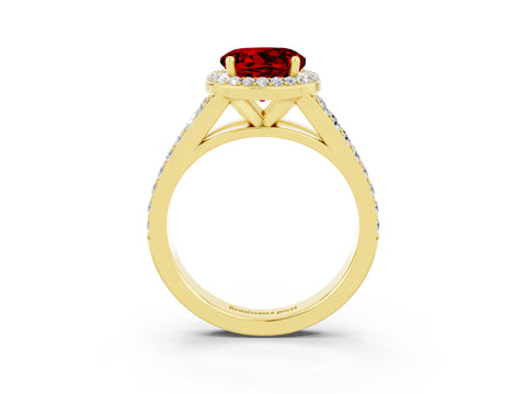 Yellow gold Round Cut Ruby Split Shank Halo Ring with Four-Prong Setting_15