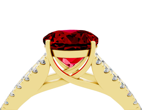 Yellow gold Round Cut Ruby Split Shank Pavé Engagement Ring with Four-Prong Setting_16