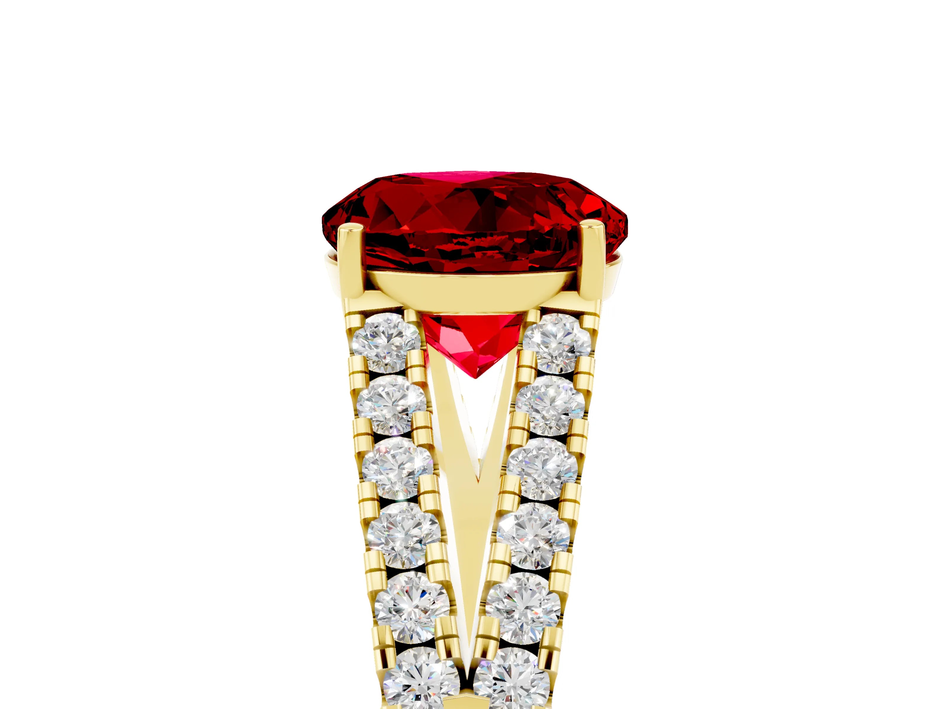 Yellow gold Round Cut Ruby Split Shank Pavé Engagement Ring with Four-Prong Setting_17