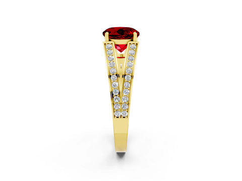 Yellow gold Round Cut Ruby Split Shank Ring with Pavé Band and Four-Prong Setting_2