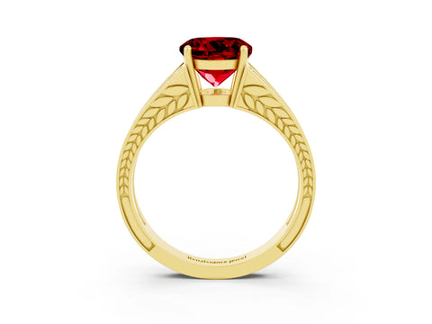 Yellow gold Round Cut Ruby Split Shank Ring with Pavé Band and Four-Prong Setting_3