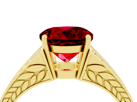 Yellow gold Round Cut Ruby Split Shank Ring with Pavé Band and Four-Prong Setting_4