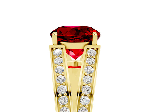 Yellow gold Round Cut Ruby Split Shank Ring with Pavé Band and Four-Prong Setting_5