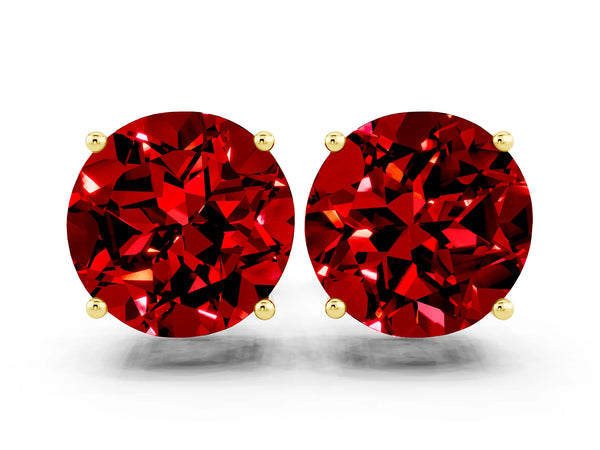 Yellow gold Round Cut Ruby Stud Earrings