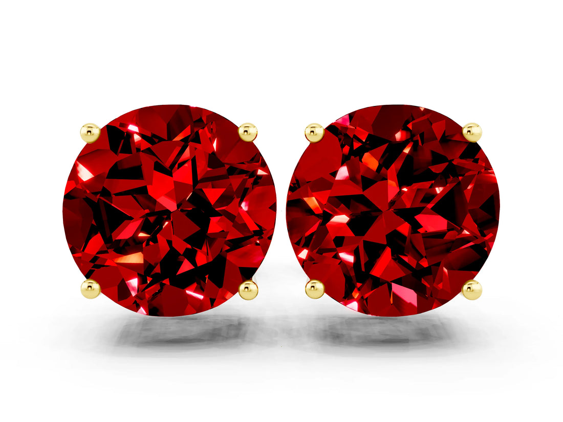 10K Yellow Gold 2.02 Carat Round Ruby Stud Earrings
