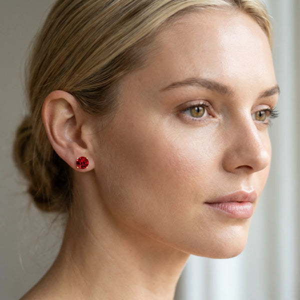 Yellow gold Round Cut Ruby Stud Earrings