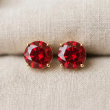 Yellow gold Round Cut Ruby Stud Earrings_38