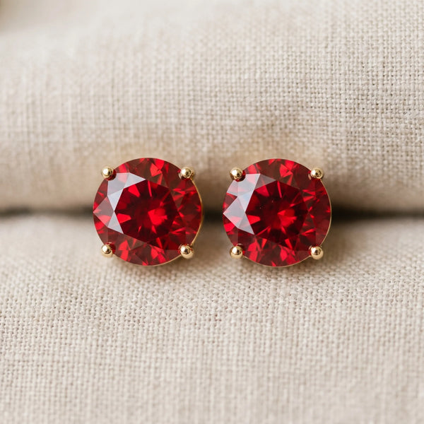 Yellow gold Round Cut Ruby Stud Earrings