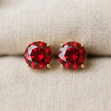 10K Yellow Gold 0.62 Carat Round Ruby Stud Earrings