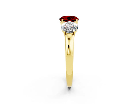 Yellow gold Round Cut Ruby Three-Stone Ring with Four-Prong Setting and Classic Band_2