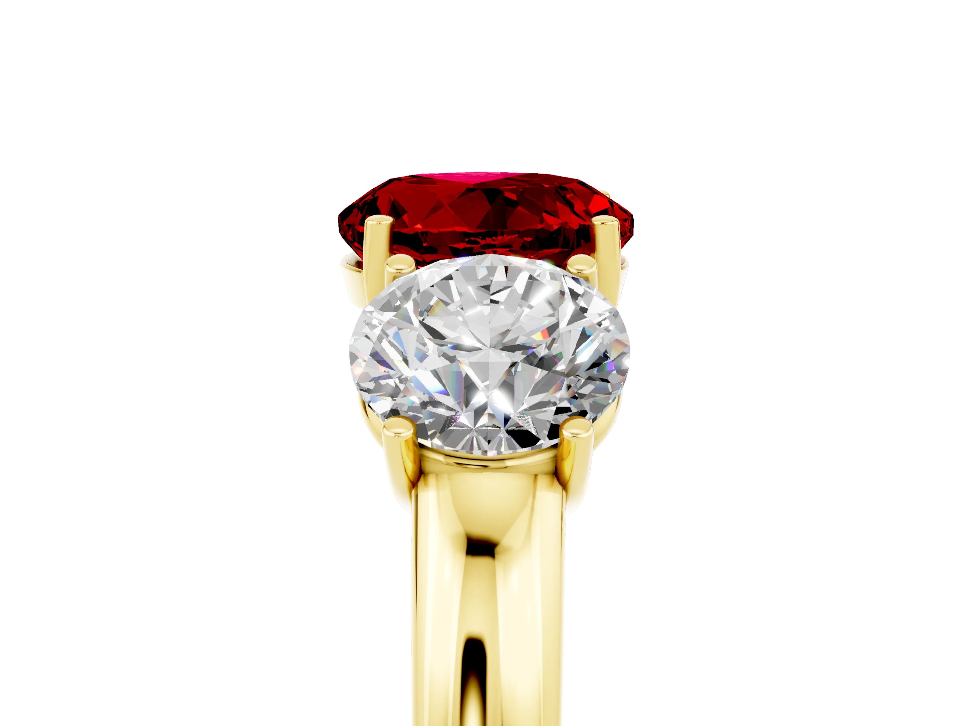 Yellow gold Round Cut Ruby Three-Stone Ring with Four-Prong Setting and Classic Band_5