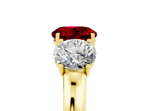 Yellow gold Round Cut Ruby Three-Stone Ring with Four-Prong Setting and Classic Band_5