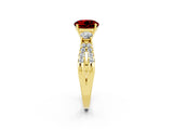 Yellow gold Round Cut Ruby Three-Stone Ring with Pavé Split Shank and Four-Prong Setting_2