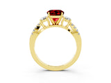 Yellow gold Round Cut Ruby Three-Stone Ring with Pavé Split Shank and Four-Prong Setting_3