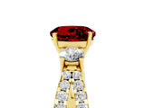 Yellow gold Round Cut Ruby Three-Stone Ring with Pavé Split Shank and Four-Prong Setting_5