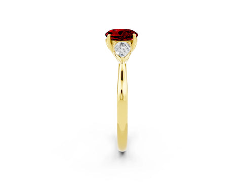 Yellow gold Round Cut Ruby Three-Stone Ring with Pear Side Stones and Four-Prong Setting_14