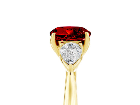 Yellow gold Round Cut Ruby Three-Stone Ring with Pear Side Stones and Four-Prong Setting_17