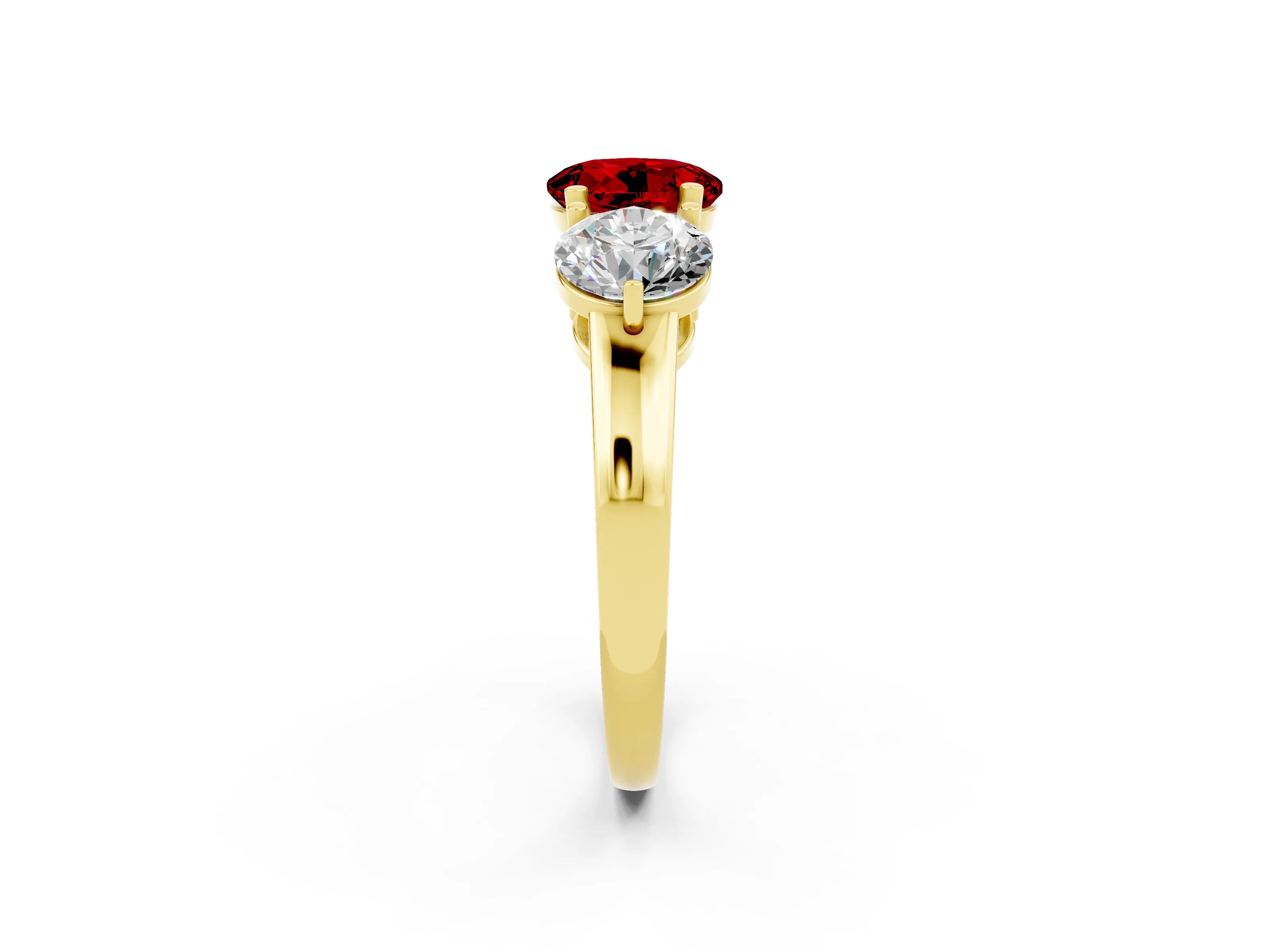 Yellow gold Round Cut Ruby Three-Stone Ring with Prong Setting and Classic Band_2